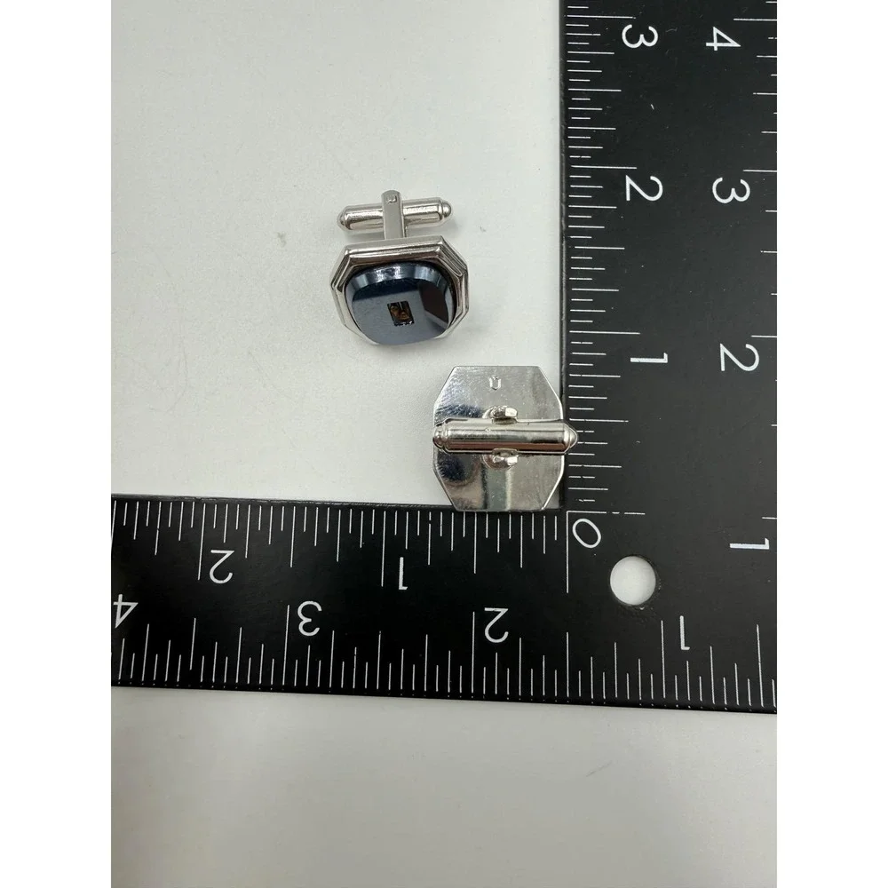 Hickok‎ USA Vintage Mens Octagon Cabochon Silver Tone Toggle Cufflinks